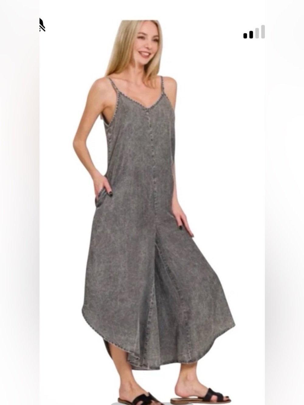 New Zenana Washed Gray/Black Wide-Leg Jumpsuit